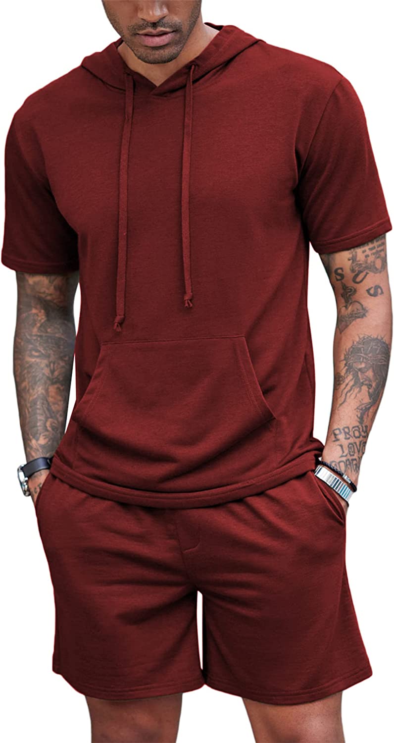 COOFANDY Men's Tracksuit 2 Piece Hooded Athletic Sweatsuit Short Sleeve Casual Sports Hoodie Shorts Set